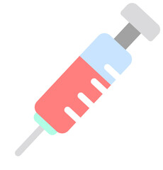 A colorful flat design illustration of a medical syringe with liquid, representing concepts of vaccination, healthcare, and immunization