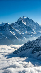 Snow-Covered Mountain Peaks Above the Clouds — Aerial View of Alpine Majestyc