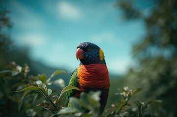 Orikeet with a Crimson Neck Collar