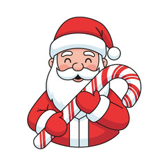 Happy Santa Claus holding a candy cane, a festive Christmas character.