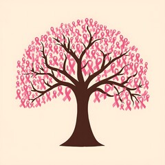 Breast cancer awareness pink ribbon tree illustration for charity campaign and support poster for october awareness month promoting hope solidarity fundraising prevention screening