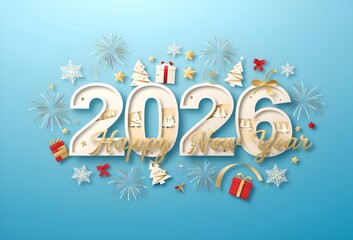Happy New Year 2026 Vector Illustration with Festive Winter Elements and Layered Design