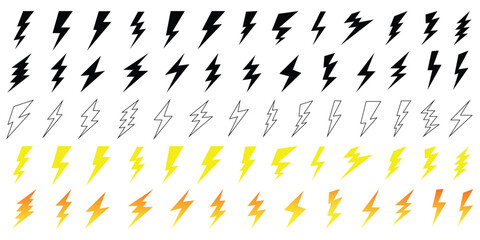Lightning Bolt Icon Set Collection Thunder Power Flash Symbol Design Pack