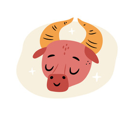 Astrology sign, isolated horoscope avatar or icon with calm bull personage animal. Vector in flat style, astrological earth element symbol. Astrology and prediction of events based on stars position