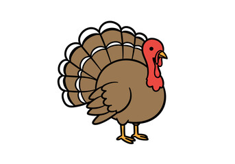 Cartoon illustration of a proud turkey with fanned tail feathers.