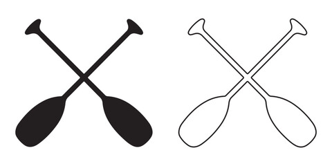 Crossed oars silhouette vector, Two boat paddles silhouette vector,  Canoe oars symbol