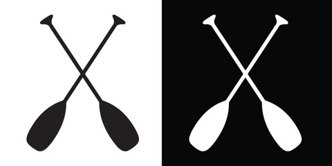 Crossed oars silhouette vector, Two boat paddles silhouette vector,  Canoe oars symbol