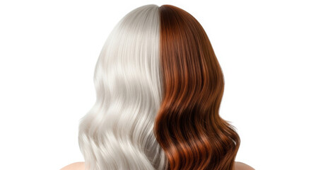 Naklejka premium Split dyed hair showing a stark contrast between blonde and brown colors isolated on white background