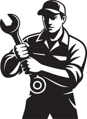Skilled mechanic holding wrench for auto repair