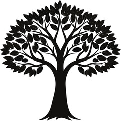 Obraz premium Stylized black silhouette of a large leafy tree