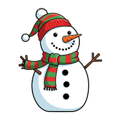 Cheerful Snowman with Striped Hat and Scarf Illustration.