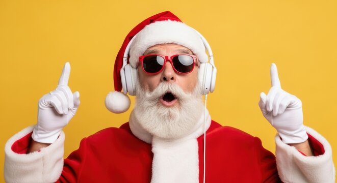 Cool Santa Claus Listening to Music and Dancing - Powered by Adobe