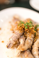 Stir Fried crayfish or mantis shrimps with garlic. Selective focus