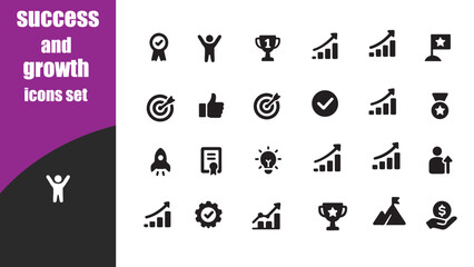 Success and growth icons set