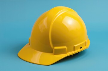 Fototapeta premium Blue backdrop with a bright yellow hard hat