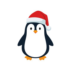 Cute Penguin Wearing a Santa Hat for Christmas Celebrations.