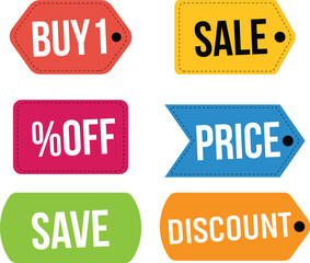 Colorful promotional sale discount offer tags for retail marketing campaign