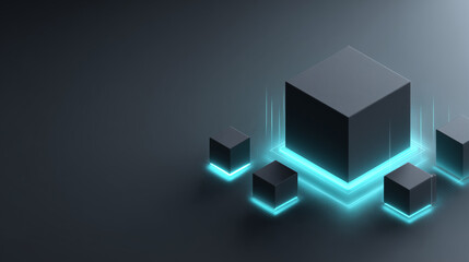 Cyan Glowing Isometric Cubes with Tech-Futuristic Design