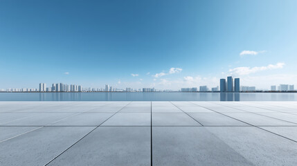 Fototapeta premium Urban Skyline with Blue Sky and Empty Plaza
