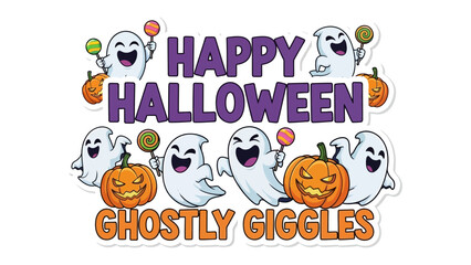 Spooky Delights: Playful Halloween scene filled with grinning ghosts and carved pumpkins. It's a cheerful celebration, spreading spooky vibes and fun.
