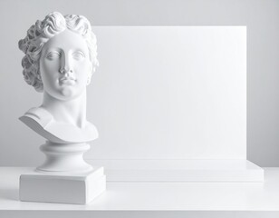 White Classical Sculpture Bust Composition With Blank White Background for Copy Space
