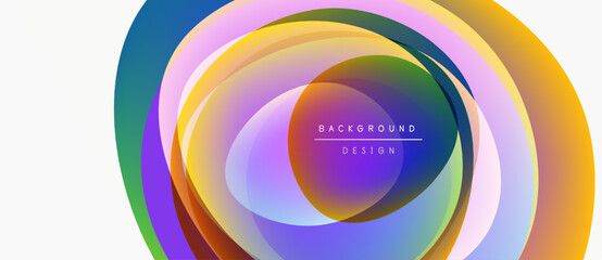 Obraz na płótnie Canvas Abstract colorful layers create dynamic circular design. Gradient hues blend, forming modern visual element. Text reads background design.
