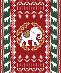 Damask Seamless Pattern Tribal Ethnic Elephant pattern,Thai elephant, paisley and hamsa. Ethnic elephant background Hand drawn illustration. Wallpaper, cloth design, fabric, tissue, carpet, rug.