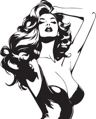 Vintage Pin Up Style Woman with Voluminous Wavy Hair and Glamour Pose Vector Illustration