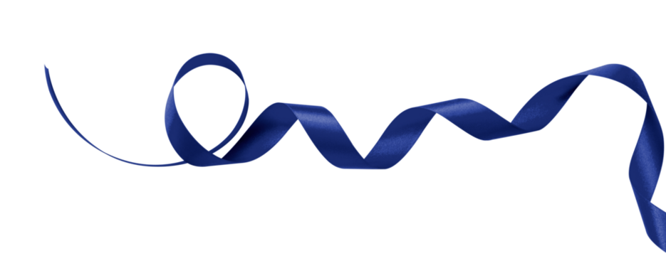 Dark blue ribbon navy satin bow color curly scroll png  isolated on transparent background for birthday and greeting card confetti design decoration