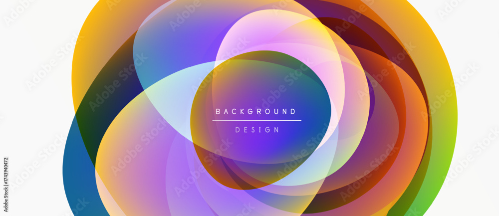 Wall mural abstract colorful circles overlap creating dynamic visual effect. background features gradients, tex