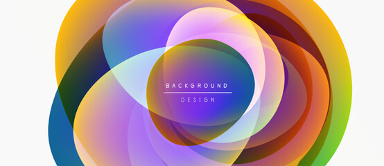 Obraz na płótnie Canvas Abstract colorful circles overlap creating dynamic visual effect. Background features gradients, text reads background design.