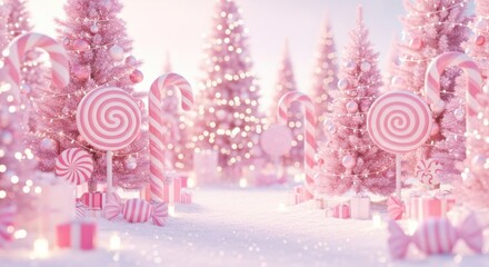 Magical Pink Candy Forest Holiday Wonderland Celebration