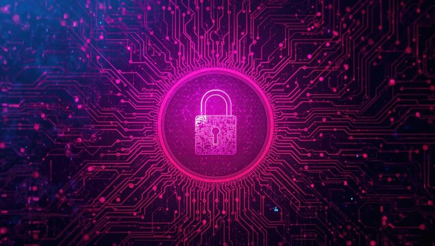 Concept of worldwide cyber protection Key Cybersecurity with digital backdrop featuring abstract motherboard circuitry and a locked padlock, illustrating Internet security