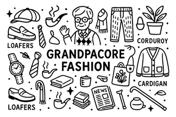 Grandpacore doodle with vintage menswear and cozy old man aesthetic, Transparent Background