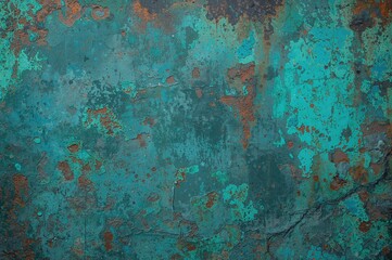 Fototapeta premium Abstract background featuring aged iron with turquoise grunge effect and oxidized copper patina texture.