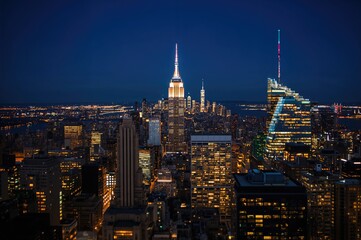 City skyline illuminated after dark