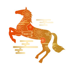 2026年　午年　馬　シルエット　イラスト