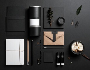 Arranged Black And Brown Stationary On Dark Surface Overhead View