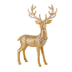 Obraz premium Golden reindeer figurine with intricate details and sparkling embellishments stands elegantly against transparent background, perfect for festive
