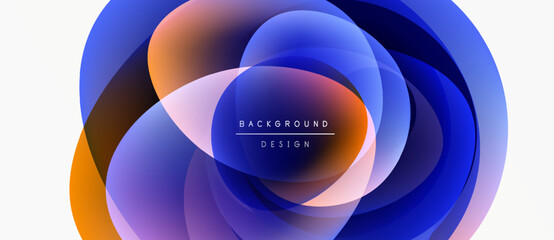 Abstract fluid shapes overlap, creating dynamic blue, orange gradients. Text reads background design centered within composition.