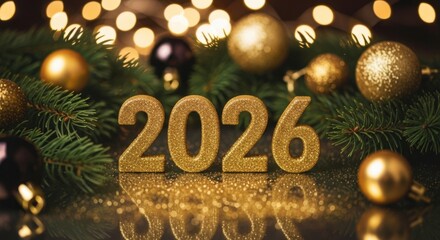 Sparkling New Year 2026 Celebration with Festive Decorations and Lights