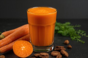 A bright and refreshing carrot juice bursting with rich orange hues, great for boosting health and vitality.
