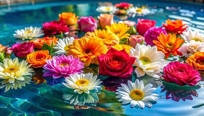Colorful Flowers Floating on Water Surface.
