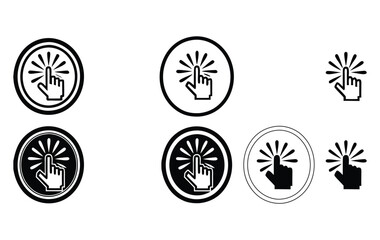 Click Hand Pointer Icon Set – Cursor Tap Symbol, Click Button Vector, Black and White UI Icons Collection