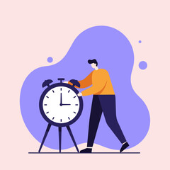 Man adjusting large alarm clock symbolizing time management planning and deadlines for business