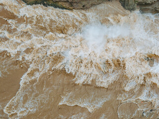 aerial perspective of great waterfall of Yellow River