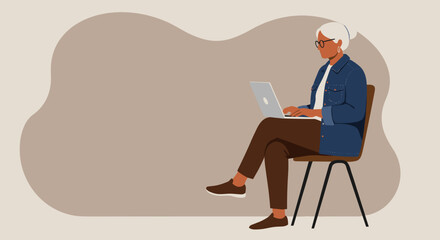 Senior woman confidently using laptop for work learning or communication Modern lifestyle