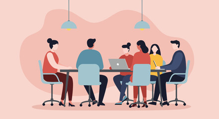 Diverse team collaborating in a modern office meeting discussing strategy and ideas for business