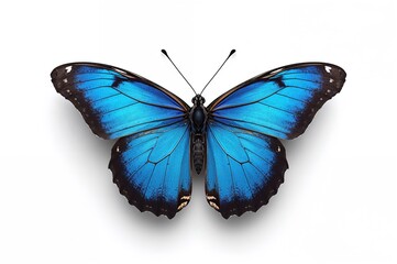 Fototapeta premium A beautiful blue monarch butterfly stands out against a white background, created with AI technology.