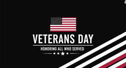 Honoring veterans with American flag and patriotic text on a dark background